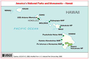 Map of  The volcanic Hawai islands,scroll down for hawaii volcano facts 